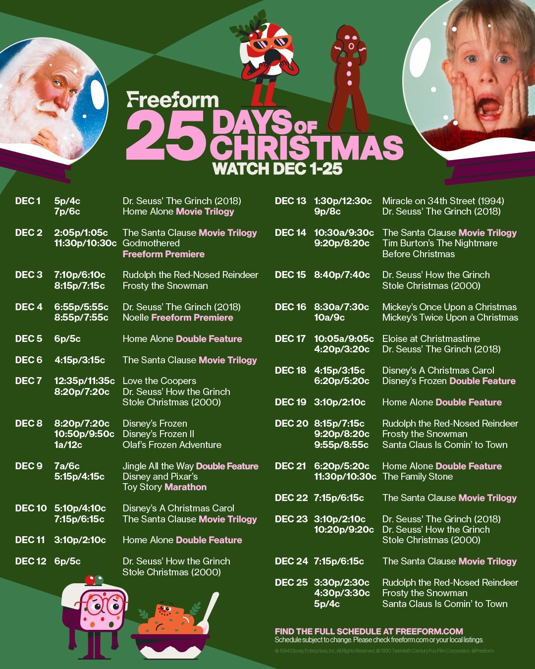 25 Days of Christmas Movie Schedule 2024