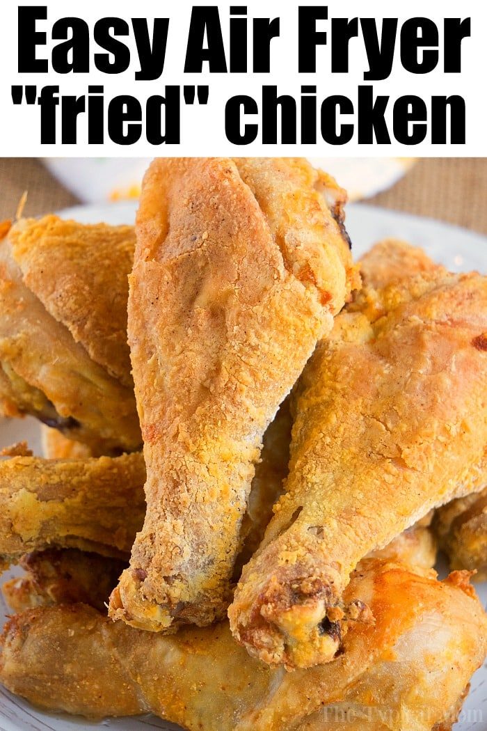 Crispy air-fried chicken drumsticks stacked on a plate make for the solid dish from your favorite air fryer fried chicken recipe.