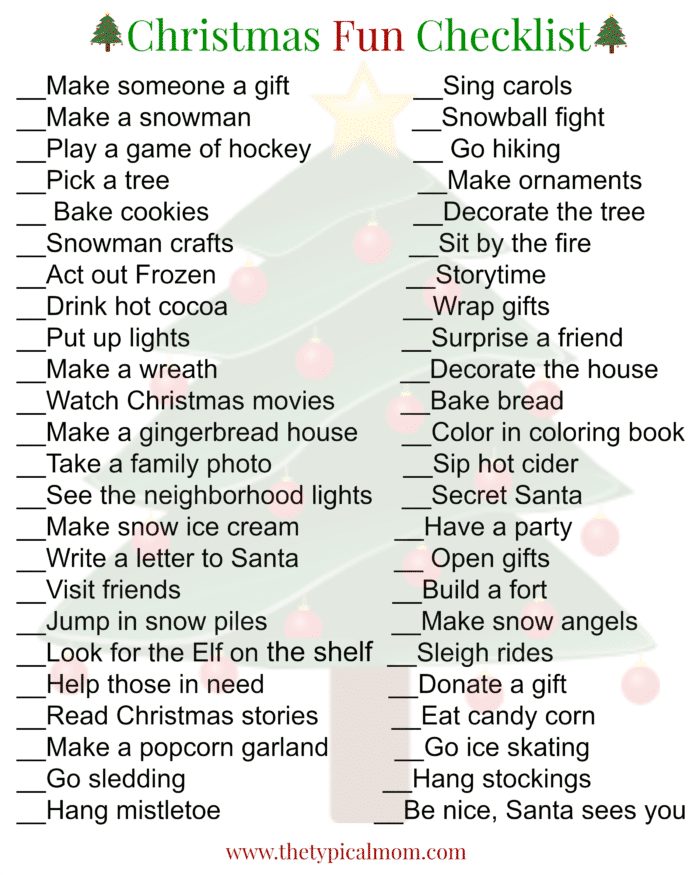 Free Christmas Activities for Kids Checklist