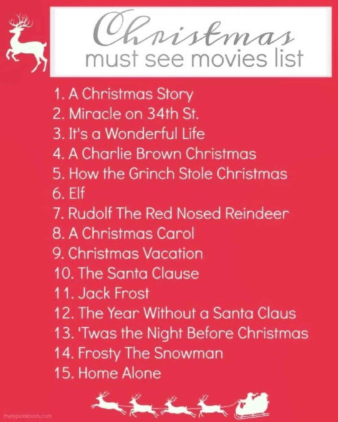 Christmas Movies List Printable