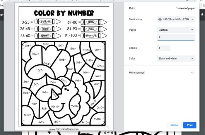 kids color by number printables