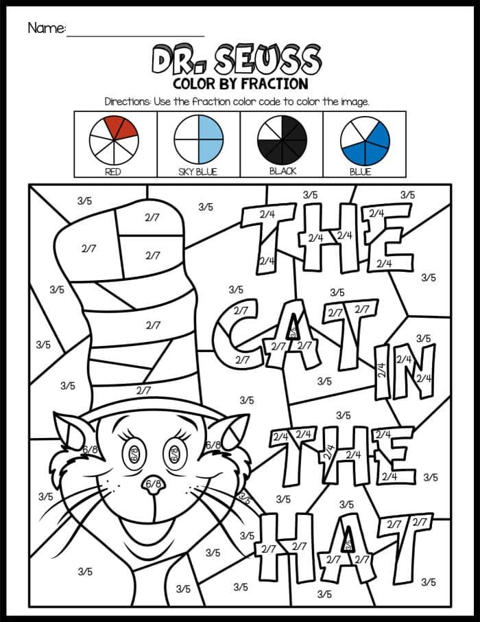 cat in the hat color by number