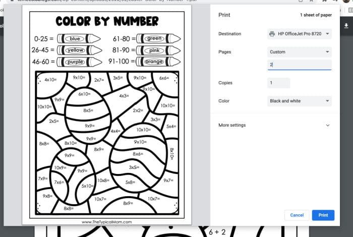 free color by number easter