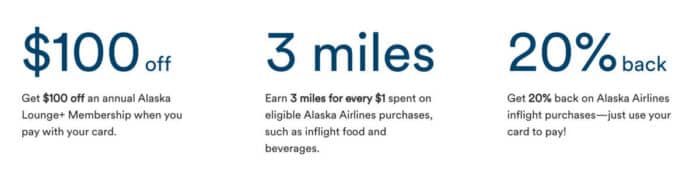 Enjoy the benefits of using your card: $100 off lounge membership, earn 3 miles per $1, and get 20% back on Alaska Airlines inflight purchases. Plus, rack up miles towards free airline tickets for your next adventure.