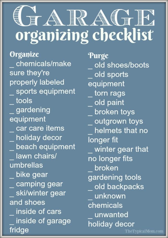 Printable Garage Organization List