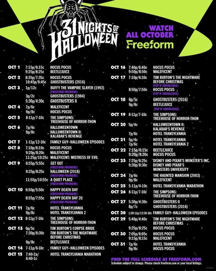 2022 Freeform Halloween movies