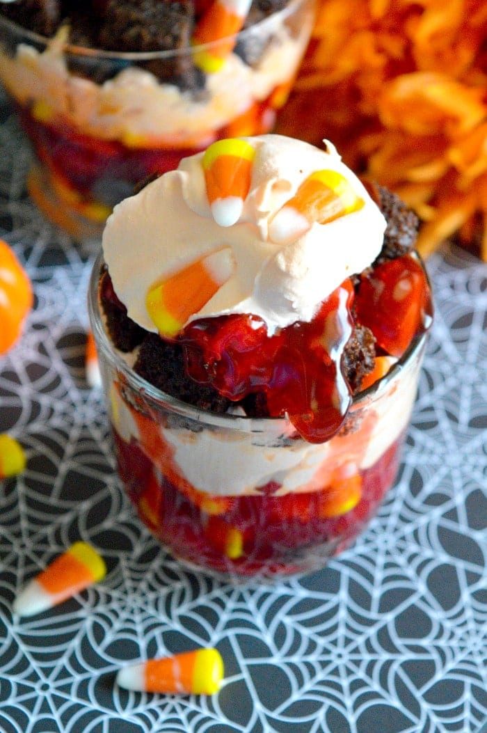 Mason Jar Brownie Halloween Trifle