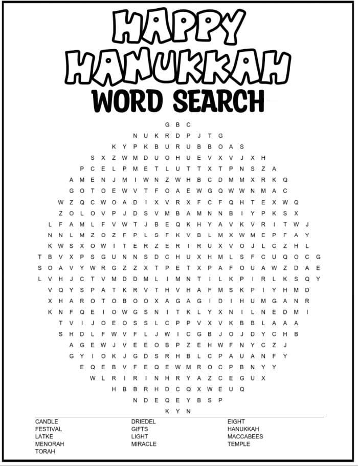 hanukkah word search