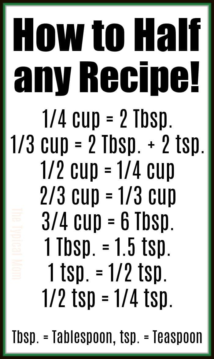 Discover how to half a recipe effortlessly with our handy guide, featuring cup to tablespoon/teaspoon conversions and useful abbreviations.