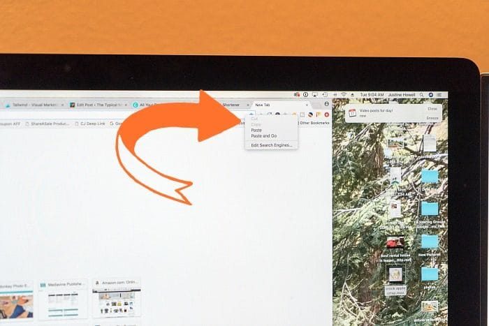 A computer screen displays a web browser, with an arrow guiding you to the bookmarks menu—your first step in discovering how to make money on Swagbucks.