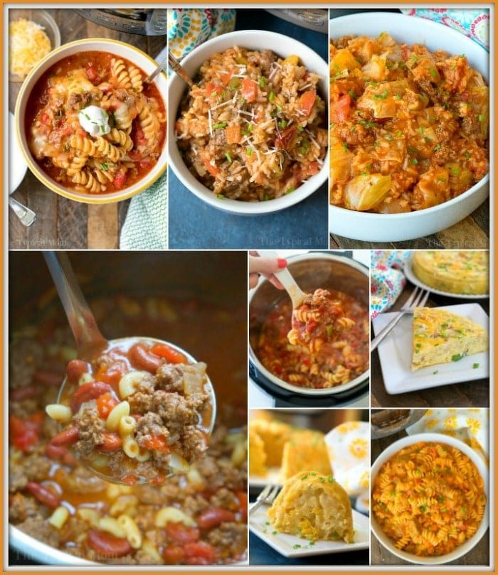Collage of various pasta and soup dishes, complemented by the savory allure of instant pot casseroles, each adorned with delightful toppings and garnishes.