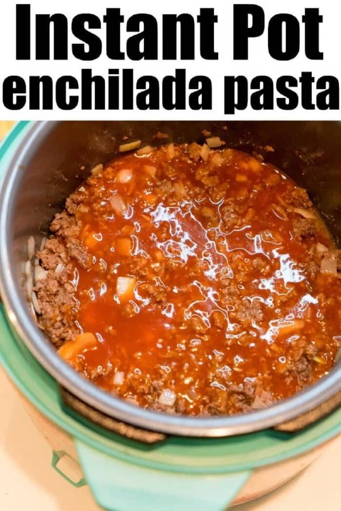 Ground beef and sauce simmer in an Instant Pot, creating a flavorful instant pot enchilada casserole pasta solid for busy weeknights.
