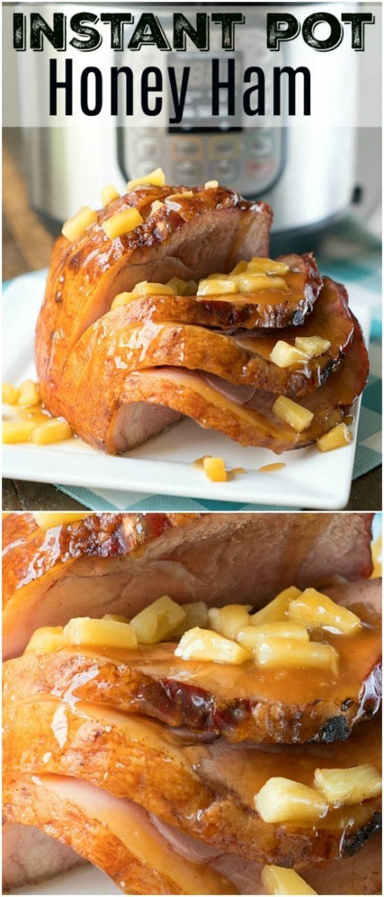 Sliced honey ham with pineapple pieces sits enticingly on a plate, ready to showcase its savory perfection straight from the Instant Pot.
