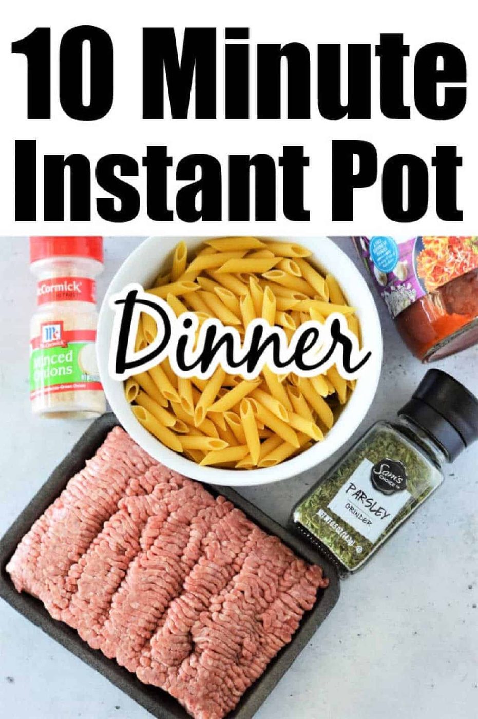 Whip up a quick 10-minute Instant Pot Penne Pasta dinner with ground meat, parsley, minced onions, and your favorite sauce for a good meal in no time.