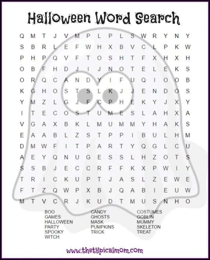 Halloween word search printable