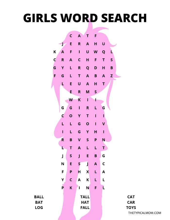 Kindergarten Word Search