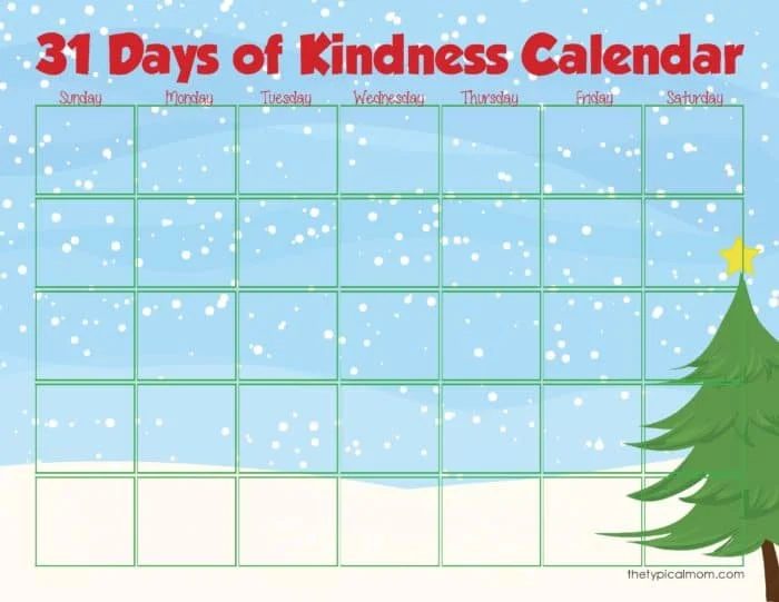 printable kindness calendar