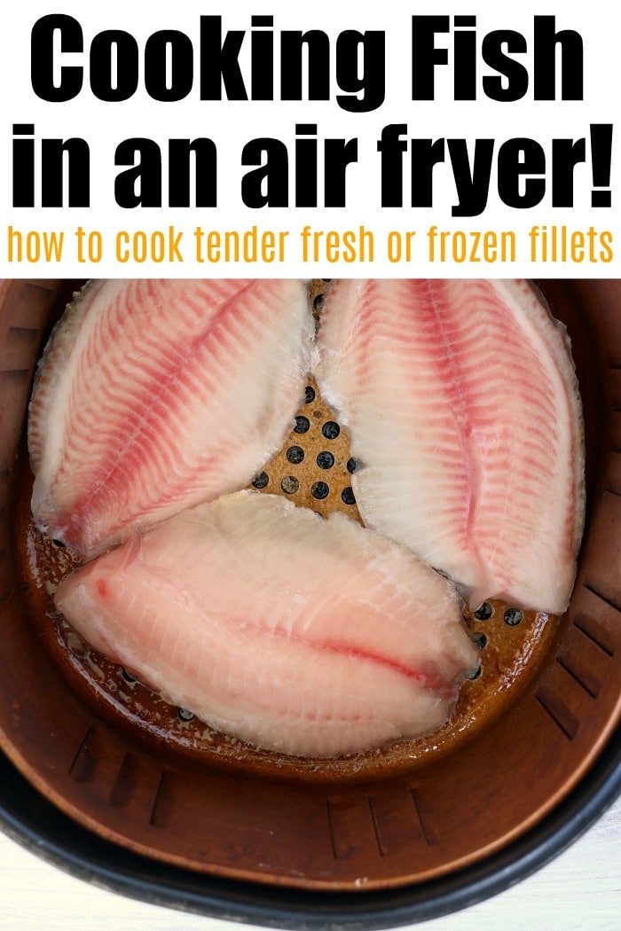Three raw fish fillets rest inside an air fryer basket. Discover how to cook fresh or frozen fish in an air fryer with clear, concise instructions.