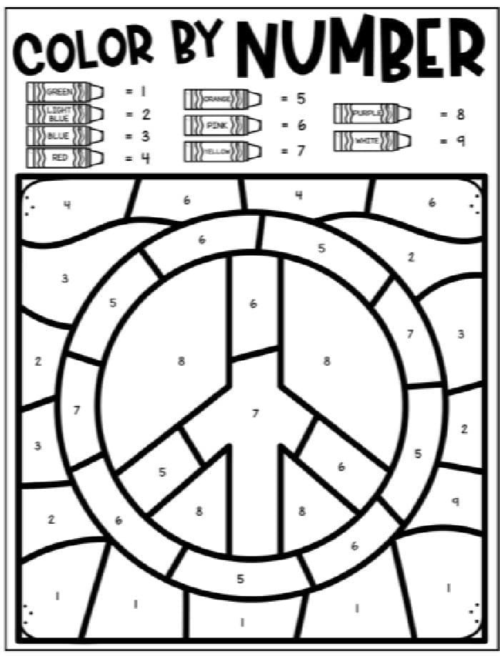 peace color by number