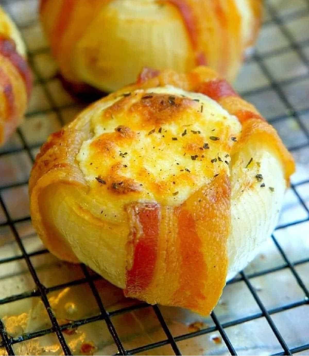 Mozzarella Stuffed Bacon Wrapped Onions