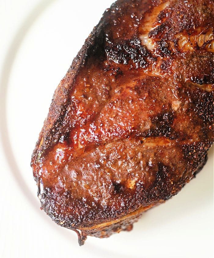 Close-up of a perfectly tender air fryer pork roast.