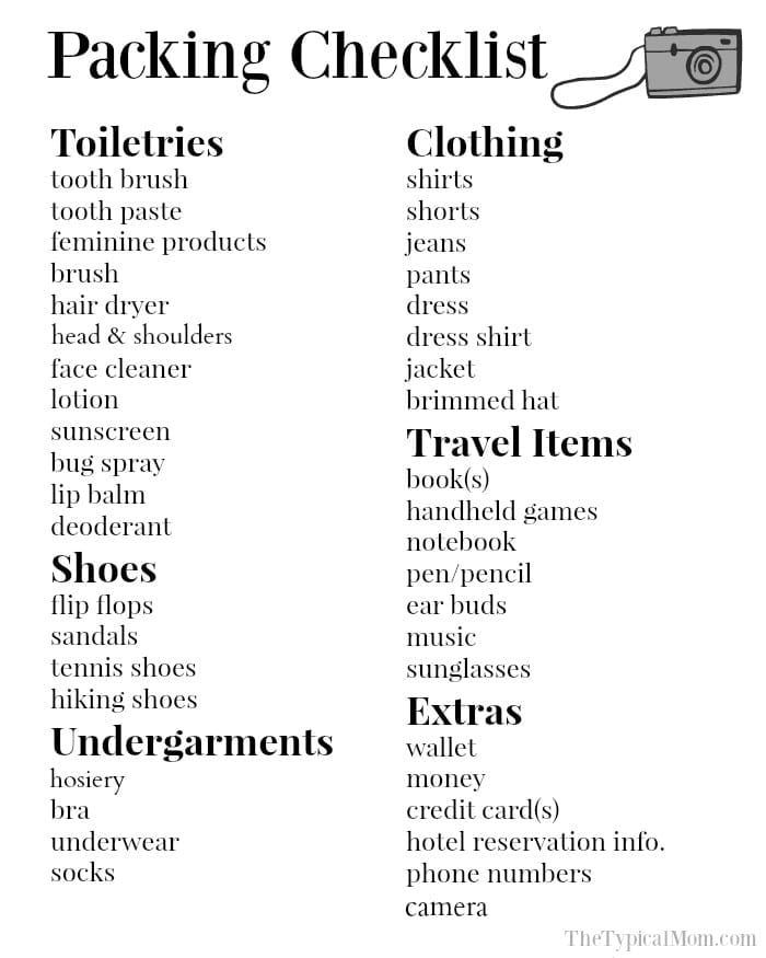 Free Packing Checklist for Vacation