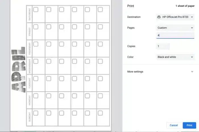 blank printable calendar