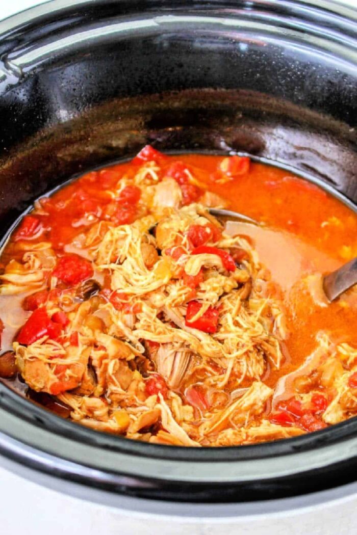 Slow Cooker Mexican shredded chicken with Rotel