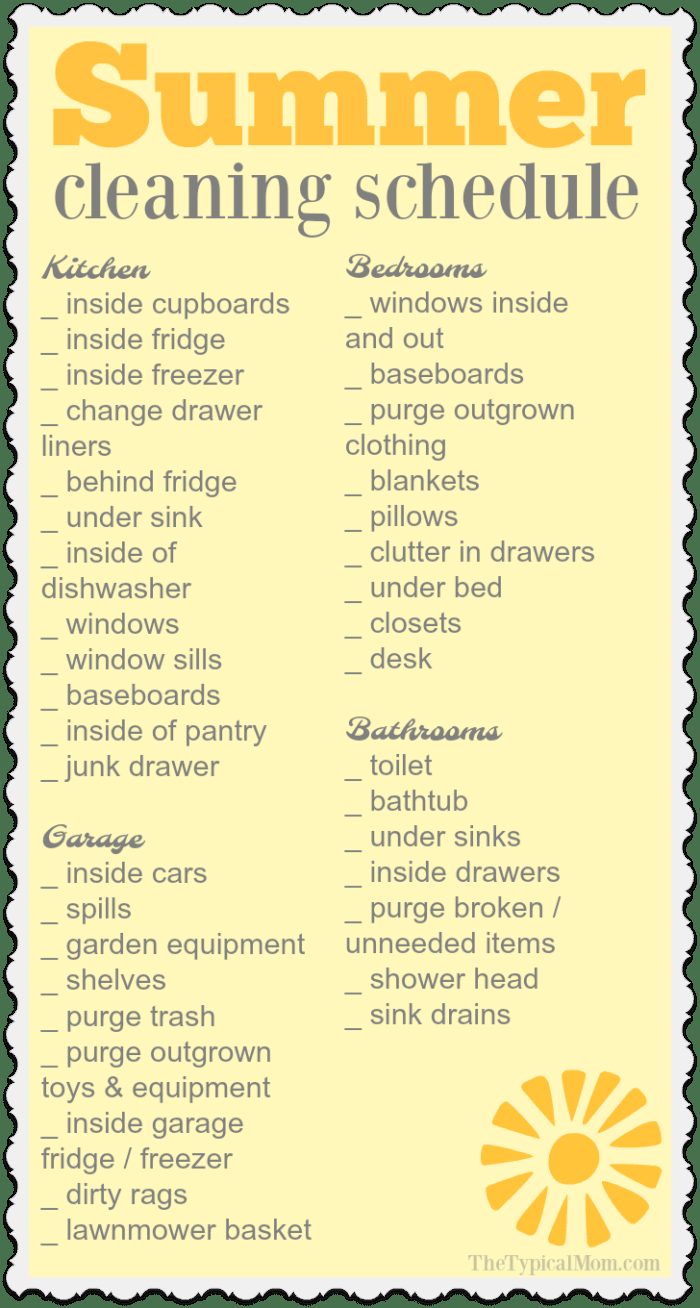 Free Summer House Cleaning List