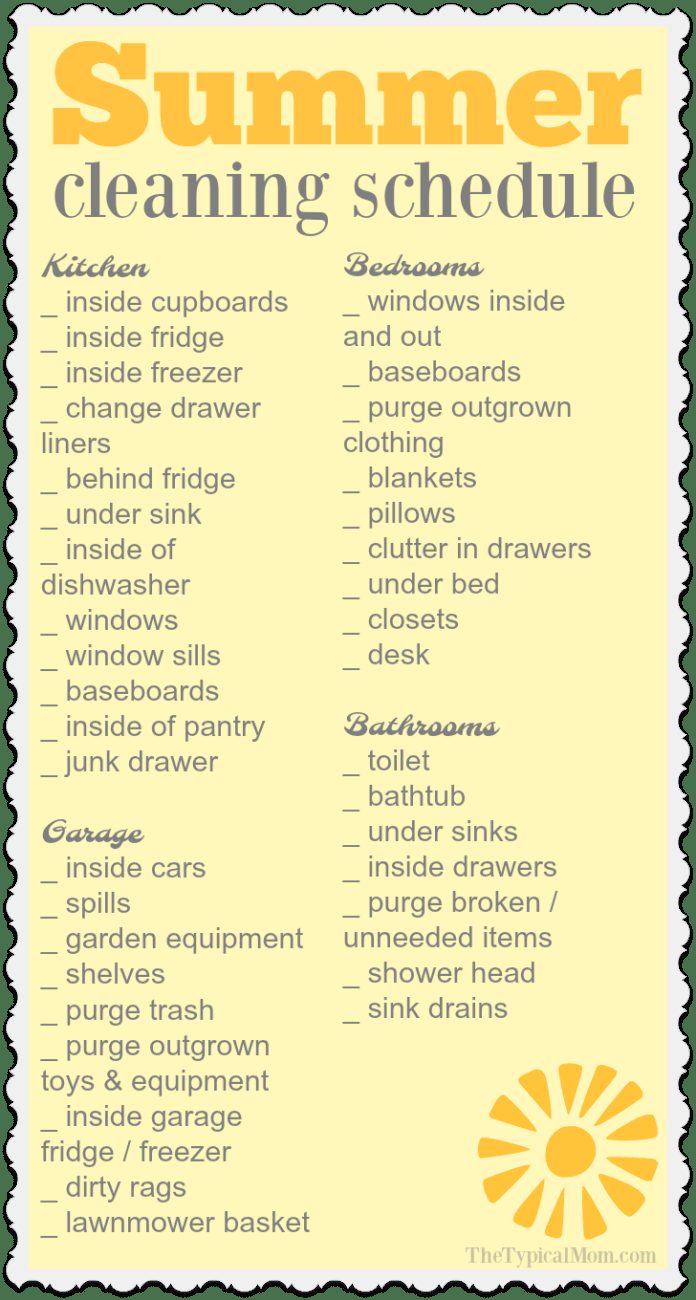 summer cleaning schedule