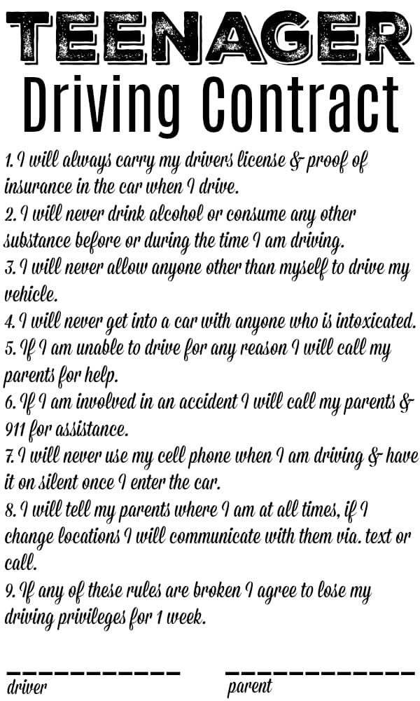 16 year old driving contract