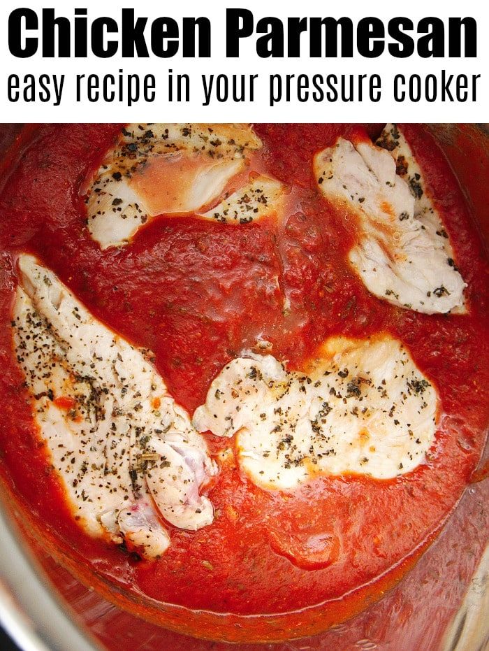 Instant Pot Chicken Parmesan is simmering in rich tomato sauce, creating a mouthwatering aroma in the pressure cooker.
