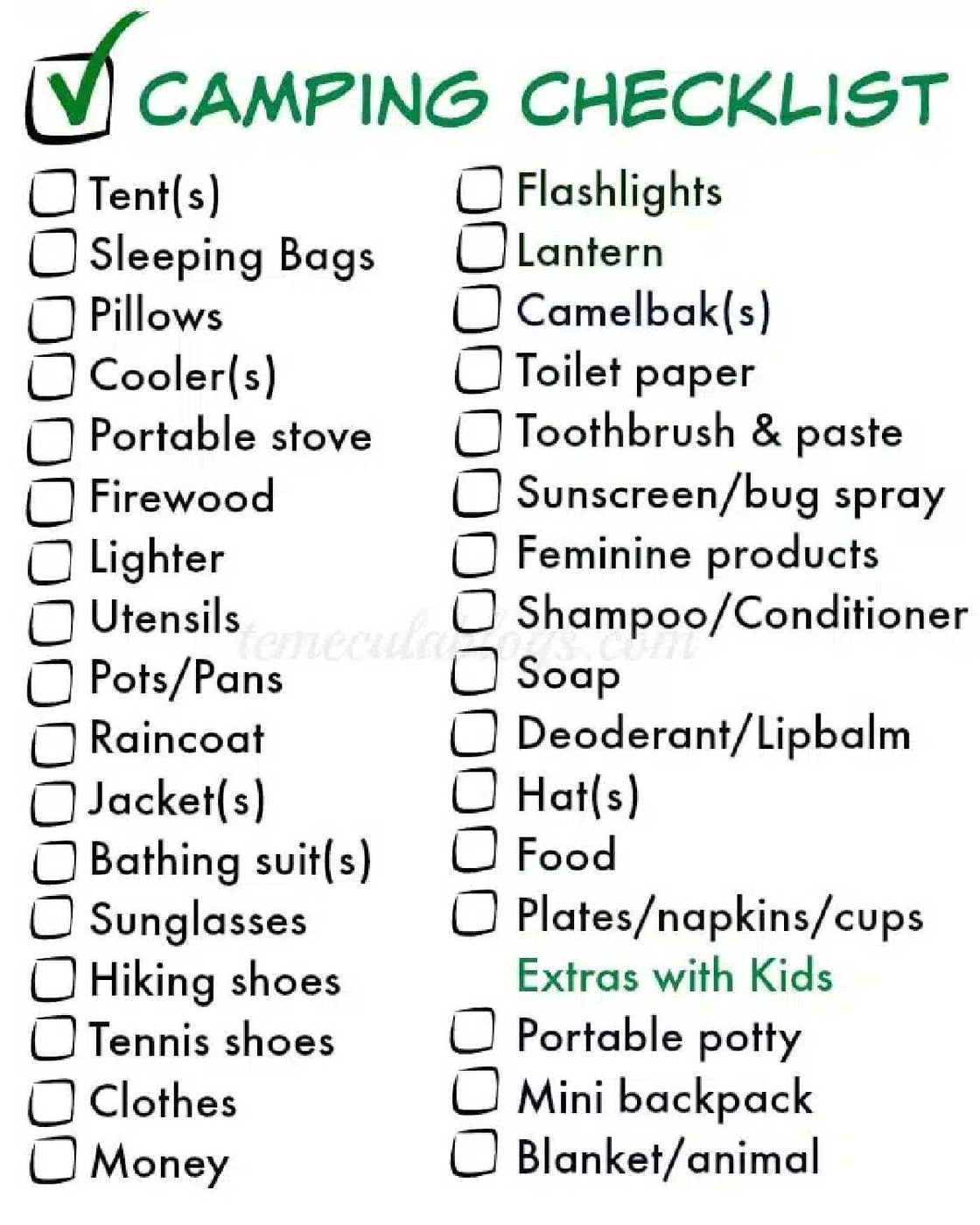 Things to Pack for Camping Checklist
