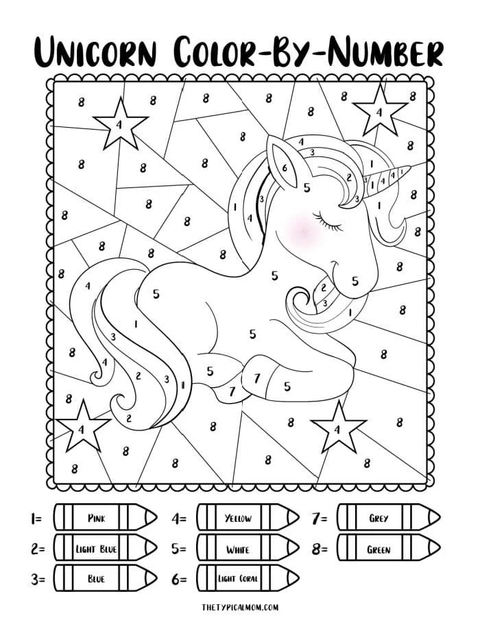 free Unicorn Color by Number