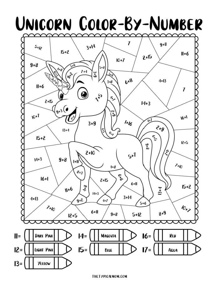 Free Unicorn Color by Number