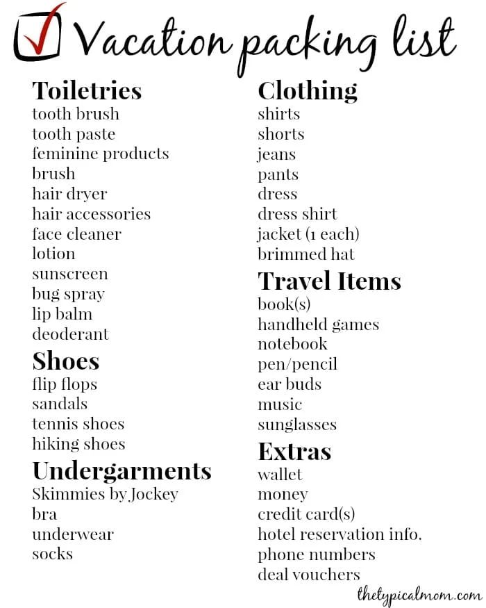 Free Printable Vacation Packing List