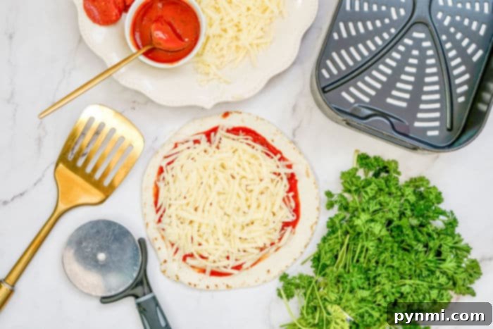 Crispy Air Fryer Tortilla Pizza 4 A stack of finished low-carb tortilla pizzas with various toppings, emphasizing the healthy, quick, and customizable nature of this air fryer meal.