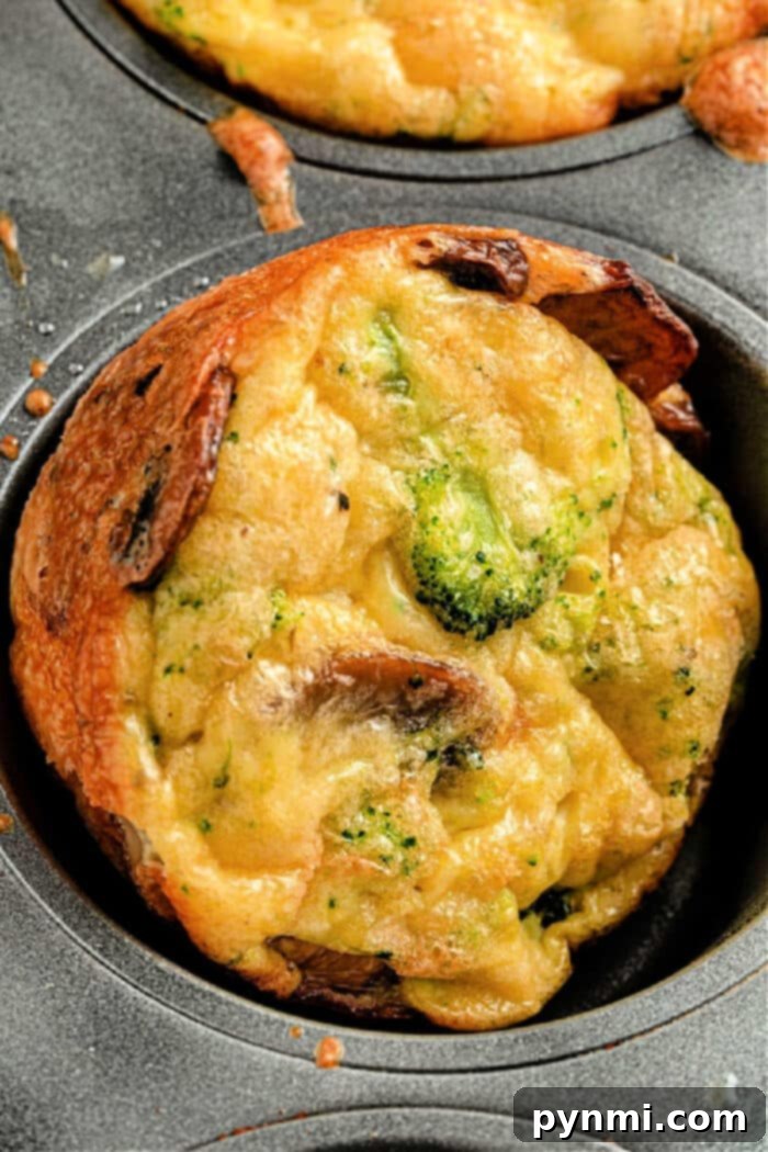 Delicious muffin tin broccoli quiche, golden brown and ready to eat
