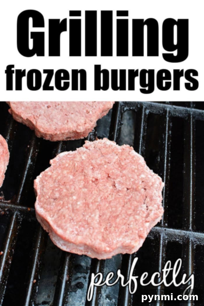 Grill Frozen Burgers to Perfection 2 Perfectly grilled frozen hamburgers ready to be served