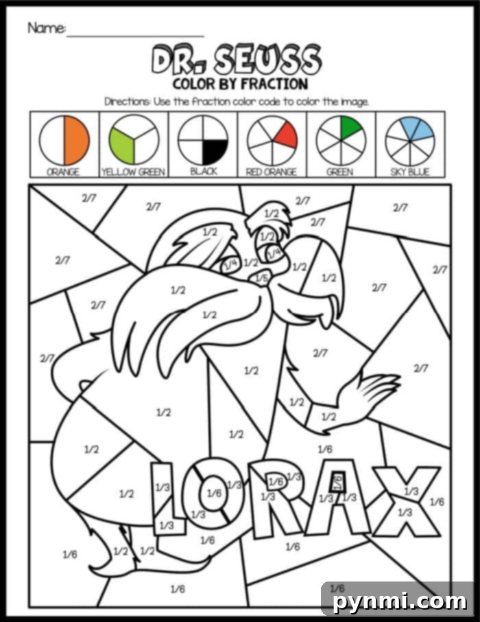 Dr. Seuss's Numbered Coloring Whimsy 4 Lorax Color by number activity
