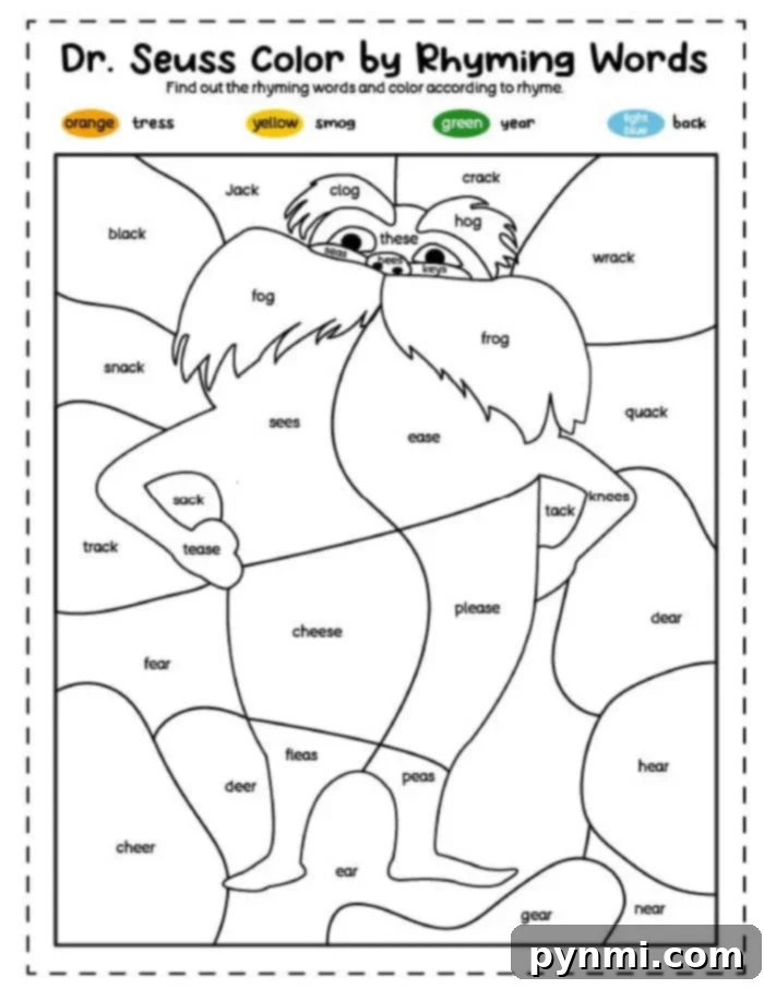 Dr. Seuss's Numbered Coloring Whimsy 5 Lorax themed coloring page for kids