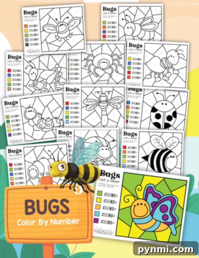 Awesome Free Printable Insect Coloring Pages for Kids 6 Collection of various insects coloring pages including a caterpillar, butterfly, and bee, ready to be printed.