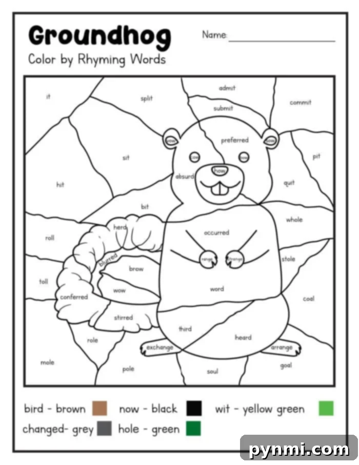 Groundhog Day Colorful Adventures 2 Groundhog Coloring Page featuring Punxsutawney Phil for Groundhog Day activities