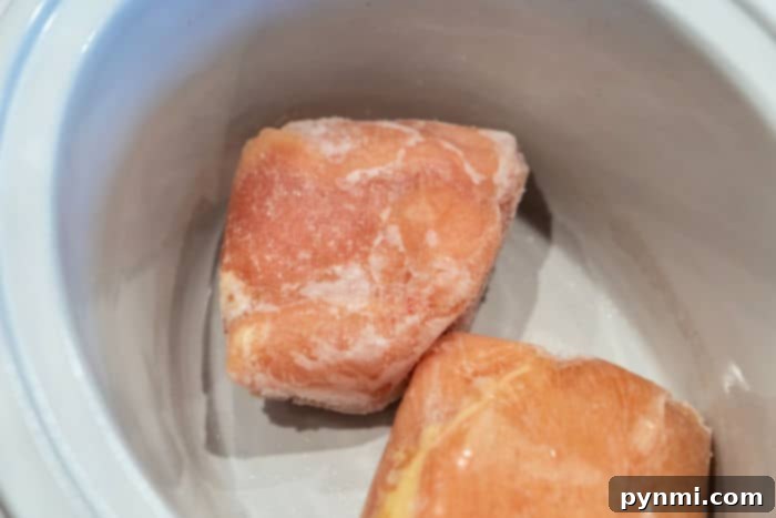 No-Thaw Slow Cooker Chicken Thighs 4 chicken thighs frozen