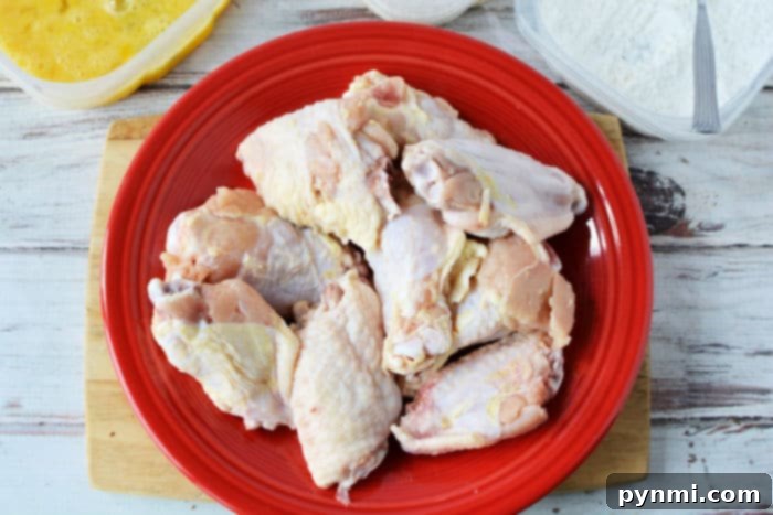 Close-up of crispy, golden-brown gluten-free chicken wings on a plate.
