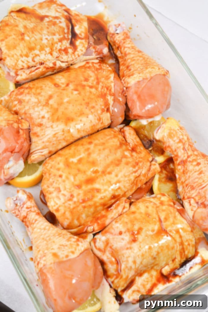 Sticky Teriyaki Baked Chicken 4 Perfectly cooked teriyaki chicken in a baking dish, ready to serve