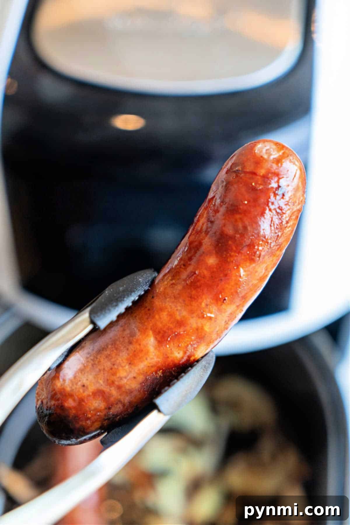 Air Fryer Frozen Sausage, cooked to a perfect golden crisp