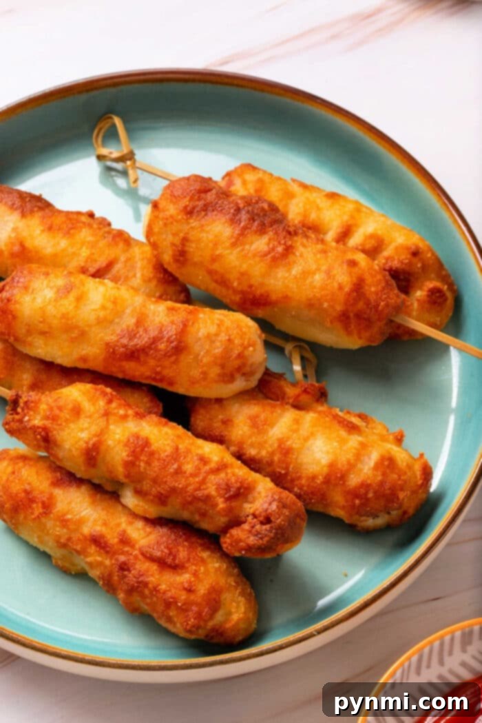 Homemade Corn Dogs in Air Fryer with golden brown batter