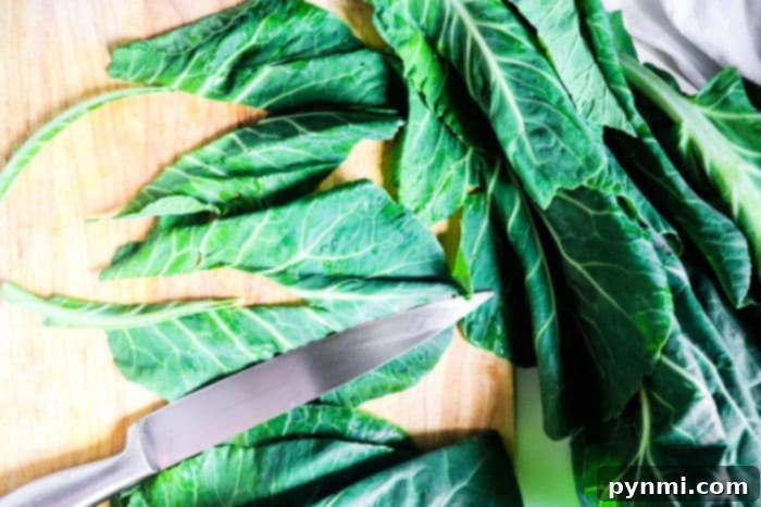 Soulful Slow Cooker Collard Greens 4 Fresh collard greens ready for slow cooking
