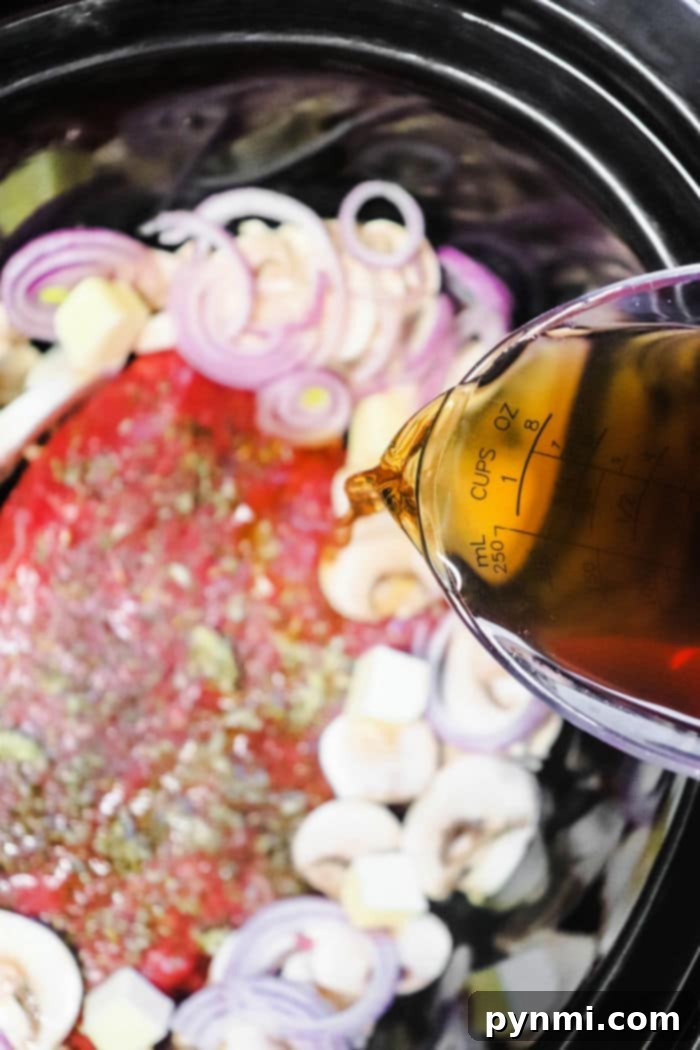 Slow Cooker Flank Steak Ingredients Layered
